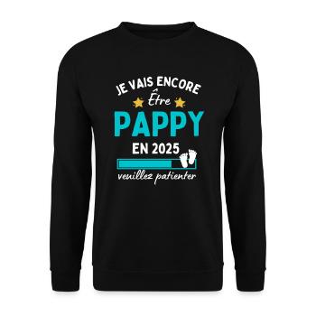 Être encore Pappy en 2025 Cadeau Futur Grand-père - Sweat-shirt Unisexe - noir - Devant - Alina (178cm) & Michal (187cm)