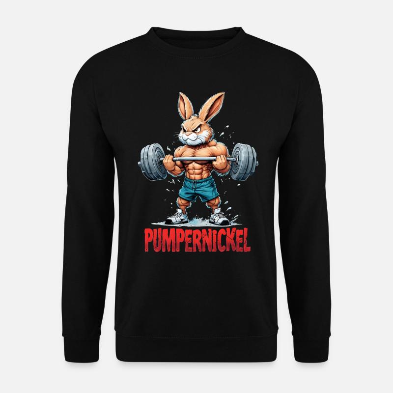 Pumpernickel - Karnickel beim Krafttraining - Unisex Pullover - Schwarz