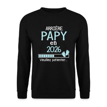 Arrière Papy en 2026 cadeau futur Grand-père - Sweat-shirt Unisexe - noir - Devant - Alina (178cm) & Michal (187cm)