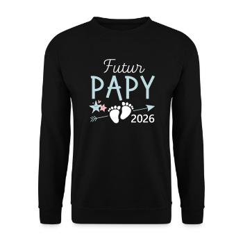 Futur Papy 2026 Cadeau Bientôt Grand-Père - Sweat-shirt Unisexe - noir - Devant - Alina (178cm) & Michal (187cm)