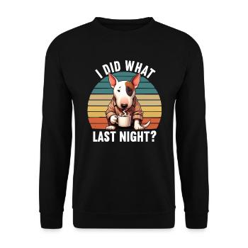I Did What Last Night Miniatur Bullterrier Bully - Unisex Pullover - Schwarz - Vorne - Alina (178cm) & Michal (187cm)