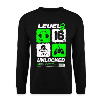 Niveau débloqué Gamer Anniversaire 16 ans - Sweat-shirt Unisexe - noir - Devant - Alina (178cm) & Michal (187cm)