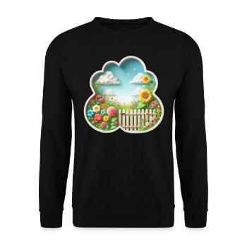 Garten mit Blume auf Blumenwiese und Sonnenblume - Unisex Pullover - Schwarz - Vorne - Alina (178cm) & Michal (187cm)