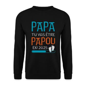 Papa Tu Vas Être Papou en 2025 Futur GrandPère - Sweat-shirt Unisexe - noir - Devant - Alina (178cm) & Michal (187cm)