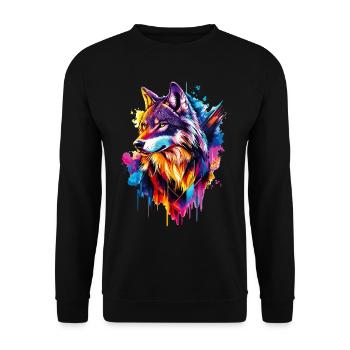 Wolf Wolf Head Predator Forest Nature Wilderness Colorful - Unisex Sweatshirt - black - Front - Alina (178cm) & Michal (187cm)