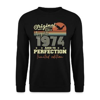 Août 1974 Anniversaire Août 1974 Vintage Août 1974 - Sweat-shirt Unisexe - noir - Devant - Alina (178cm) & Michal (187cm)