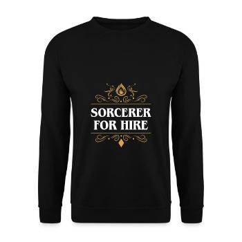 Zauberer zum Mieten Charakter Spieler Klasse RPG - Unisex Pullover - Schwarz - Vorne - Alina (178cm) & Michal (187cm)