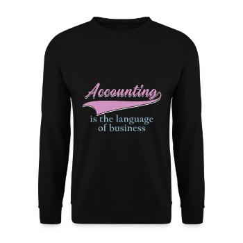 Buchhaltung ist die Sprache der Wirtschaft - Unisex Pullover - Schwarz - Vorne - Alina (178cm) & Michal (187cm)