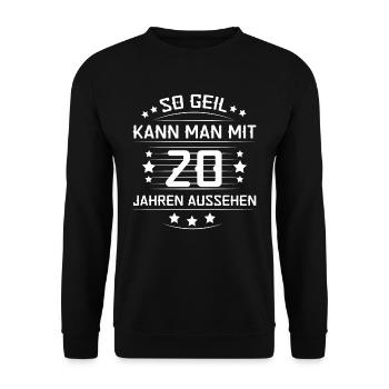 20. Geburtstag Geschenk - 20 Jahre alt - 20ster - Unisex Pullover - Schwarz - Vorne - Alina (178cm) & Michal (187cm)