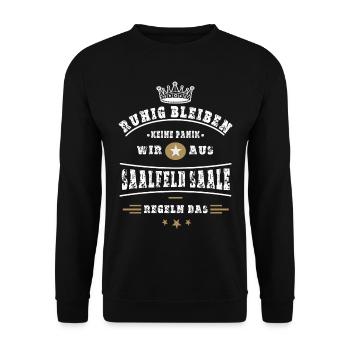 Saalfeld, Thüringen - Unisex Pullover - Schwarz - Vorne - Alina (178cm) & Michal (187cm)