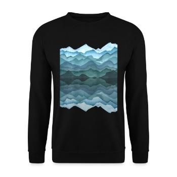 Aquarell: abstrakte Landschaft mit Hügeln/ Bergen - Unisex Pullover - Schwarz - Vorne - Alina (178cm) & Michal (187cm)
