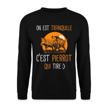 chasse Tranquille Pierrot qui tire Humour pierre - Sweat-shirt Unisexe - noir - Devant - Alina (178cm) & Michal (187cm)