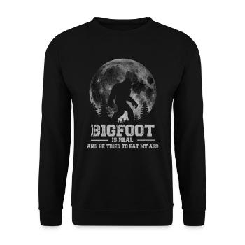 Bigfoot Is Real And He Tried To Eat My Ass - Unisex Pullover - Schwarz - Vorne - Alina (178cm) & Michal (187cm)