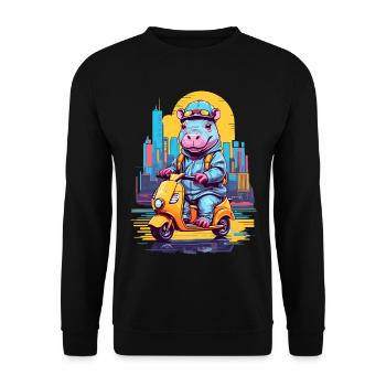 Hippopotamus on Scooter - Unisex Sweatshirt - black - Front - Alina (178cm) & Michal (187cm)