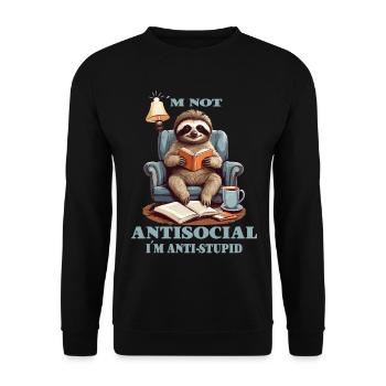 Clever sloth with book - Unisex Sweatshirt - black - Front - Alina (178cm) & Michal (187cm)