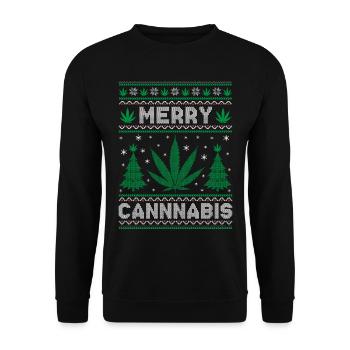 Merry Christmas, Merry Cannabis - Unisex Pullover - Schwarz - Vorne - Alina (178cm) & Michal (187cm)