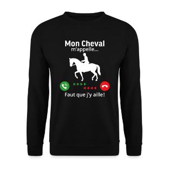 Mon cheval m'appelle faut quẹ j'y aille - Sweat-shirt Unisexe - noir - Devant - Alina (178cm) & Michal (187cm)