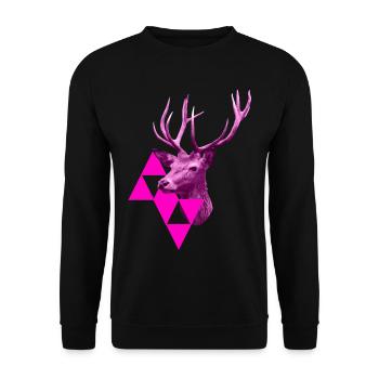pinker Hirsch - Unisex Pullover - Schwarz - Vorne - Alina (178cm) & Michal (187cm)
