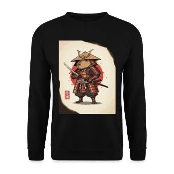 Anthropomorphe Ratten-Samurai in Rüstung - Unisex Pullover - Schwarz - Vorne - Alina (178cm) & Michal (187cm)