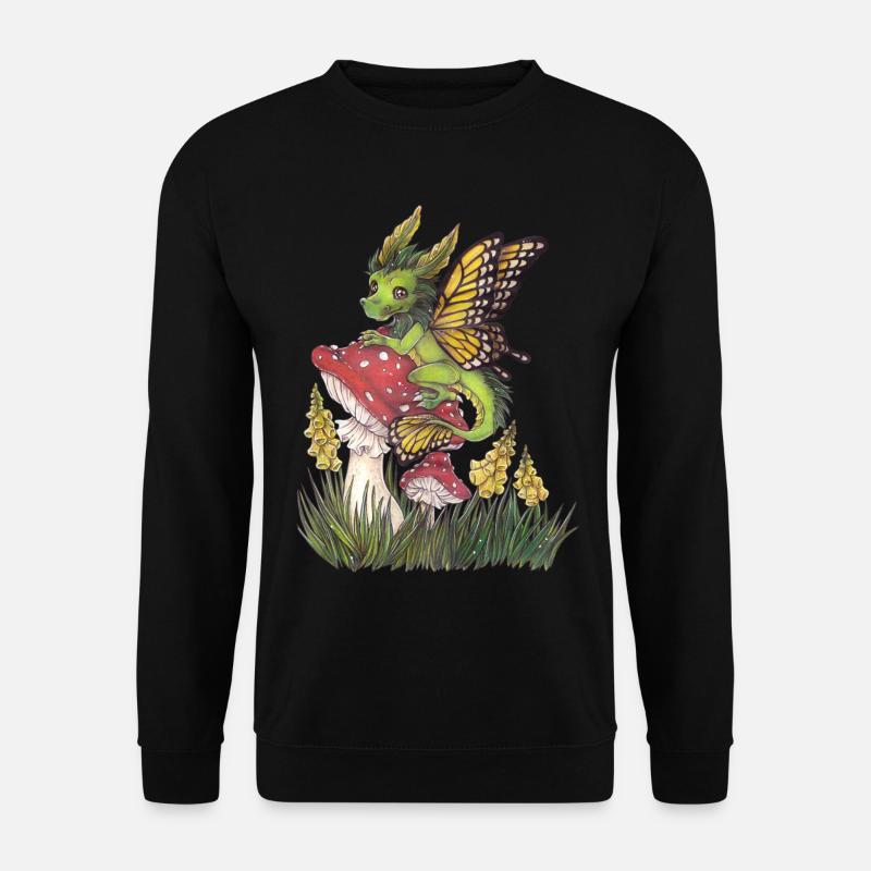 Walddrache auf Fliegenpilz Niedlich Schmetterling - Unisex Pullover - Schwarz