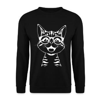 lachende Katze Brillen-Skizze - Unisex Pullover - Schwarz - Vorne - Alina (178cm) & Michal (187cm)