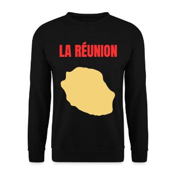 T-Shirt mit goldener Karte auf der Insel La Réunion - Unisex Pullover - Schwarz - Vorne - Alina (178cm) & Michal (187cm)