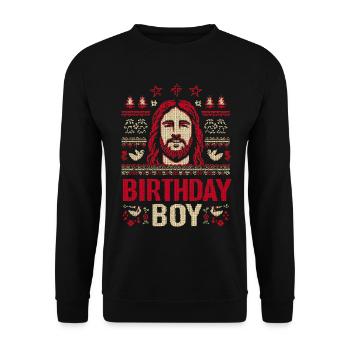 Birthday Boy Strickdesign - Unisex Pullover - Schwarz - Vorne - Alina (178cm) & Michal (187cm)