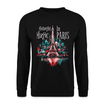 Paris Eiffel Tower France City Skyline Night - Unisex Sweatshirt - black - Front - Alina (178cm) & Michal (187cm)