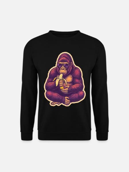 Gorilla Mit Sonnenbrille Isst Banane - Unisex Pullover - Schwarz