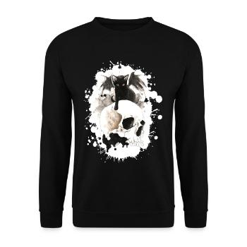 Chat sorcier sur un crâne - Sweat-shirt Unisexe - noir - Devant - Alina (178cm) & Michal (187cm)