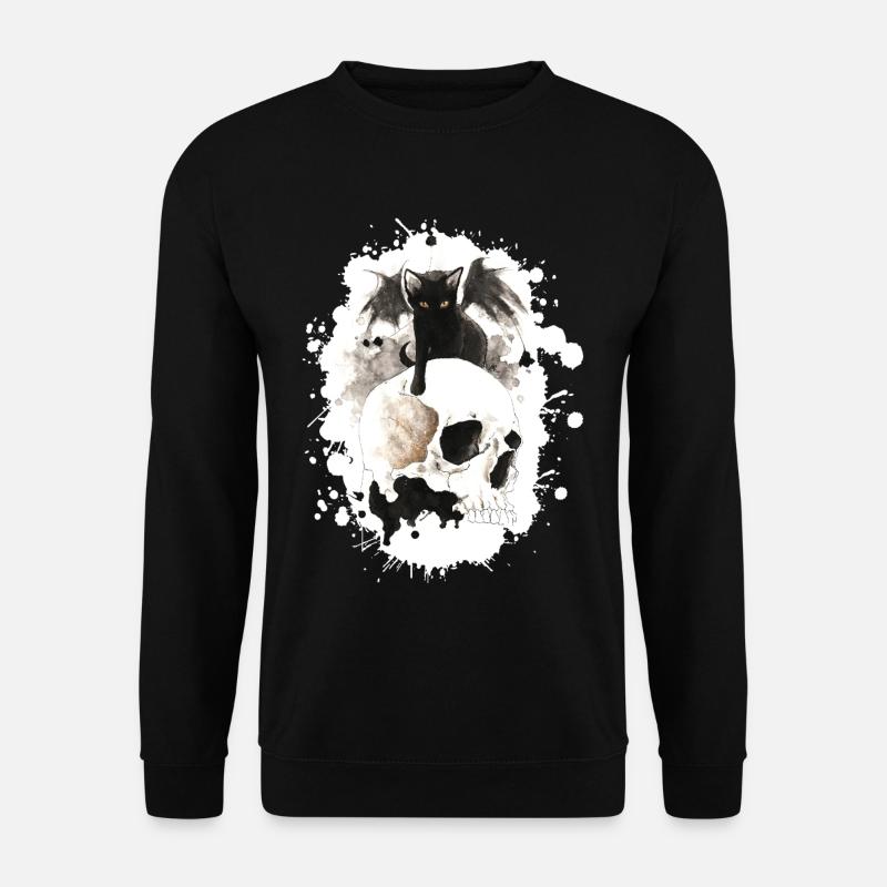Witch cat on skull - Unisex Sweatshirt - black