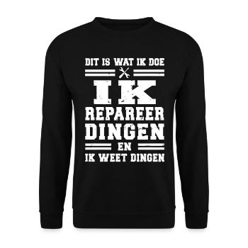 Dit is wat ik doe – Ik repareer dingen en ik weet  - Unisex Pullover - Schwarz - Vorne - Alina (178cm) & Michal (187cm)