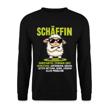 Schäffin - Lustiges Schaf Design für Chefinnen - Unisex Pullover - Schwarz - Vorne - Alina (178cm) & Michal (187cm)