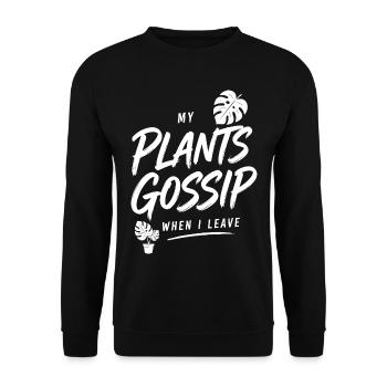 Pflanzenhumor – My Plants Gossip When I Leave - Unisex Pullover - Schwarz - Vorne - Alina (178cm) & Michal (187cm)