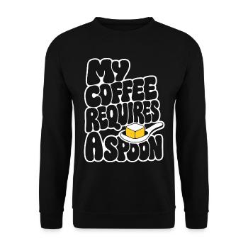 Kaffeehumor – My Coffee Requires a Spoon - Unisex Pullover - Schwarz - Vorne - Alina (178cm) & Michal (187cm)