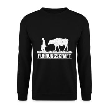 Bauer lustiger Spruch Führungskraft Kuhbauer - Unisex Pullover - Schwarz - Vorne - Alina (178cm) & Michal (187cm)