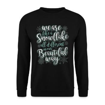 We Are Like A Snowflake - Statement Motivation - Unisex Pullover - Schwarz - Vorne - Alina (178cm) & Michal (187cm)