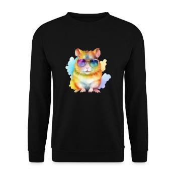 Cooler und bunter Hamster mit Sonnenbrille - Unisex Pullover - Schwarz - Vorne - Alina (178cm) & Michal (187cm)