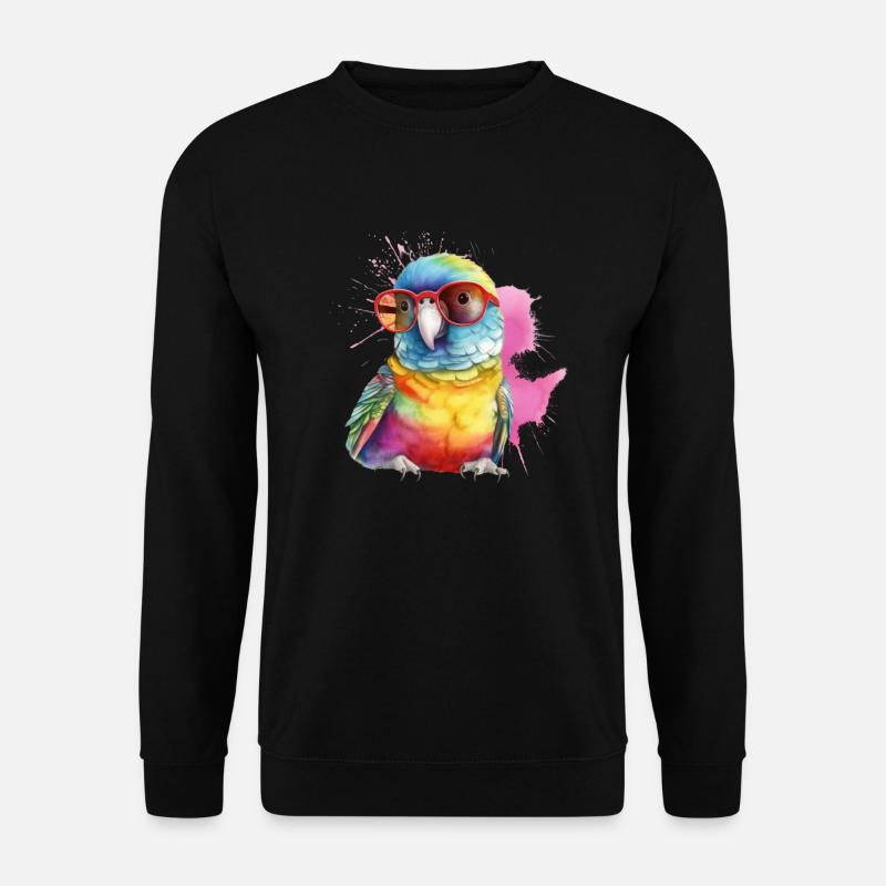 Bunter cooler Papagei mit Brille - Unisex Pullover - Schwarz