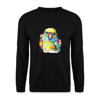 Colorful cool parrot with glasses - Unisex Sweatshirt - black - Front - Alina (178cm) & Michal (187cm)