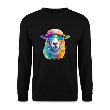Buntes cooles Schaf mit Sonnenbrille - Unisex Pullover - Schwarz - Vorne - Alina (178cm) & Michal (187cm)