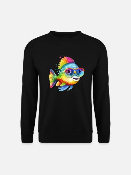 Bunter cooler Fisch mit Sonnenbrille - Unisex Pullover - Schwarz
