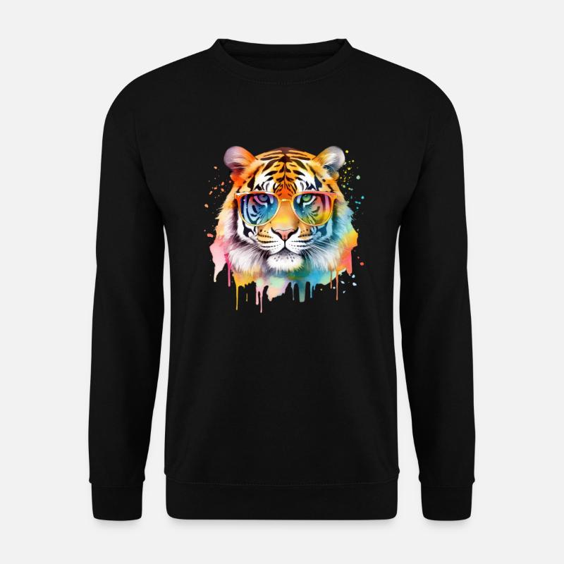 Bunter cooler Tiger mit Sonnenbrille - Unisex Pullover - Schwarz