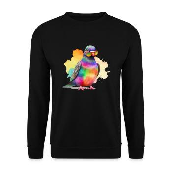 Bunte coole Taube mit Sonnenbrille - Unisex Pullover - Schwarz - Vorne - Alina (178cm) & Michal (187cm)