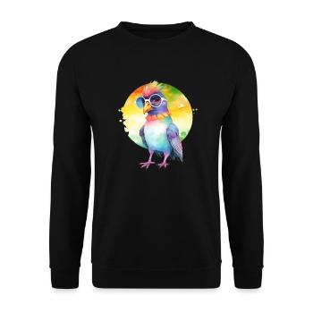 Bunte coole Taube mit Sonnenbrille - Unisex Pullover - Schwarz - Vorne - Alina (178cm) & Michal (187cm)