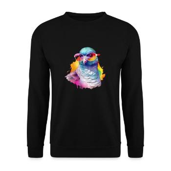 Bunte coole Taube mit Sonnenbrille - Unisex Pullover - Schwarz - Vorne - Alina (178cm) & Michal (187cm)