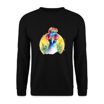 Colorful cool peacock with sunglasses - Unisex Sweatshirt - black - Front - Alina (178cm) & Michal (187cm)