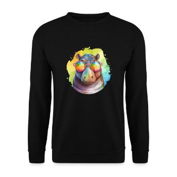 Buntes cooles Nilpferd mit Sonnenbrille - Unisex Pullover - Schwarz - Vorne - Alina (178cm) & Michal (187cm)