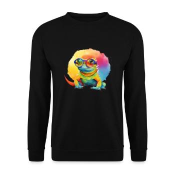 Bunte coole Echse Eidechse Gecko mit Sonnenbrille - Unisex Pullover - Schwarz - Vorne - Alina (178cm) & Michal (187cm)
