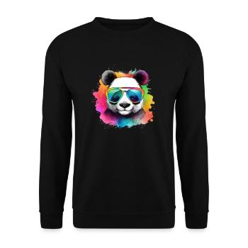 Bunter cooler Panda mit Sonnenbrille - Unisex Pullover - Schwarz - Vorne - Alina (178cm) & Michal (187cm)